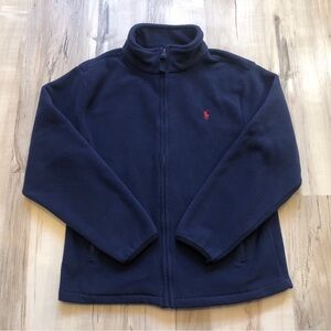 Vintage Polo Ralph Lauren Womens XS Navy Fleece Full Zip Jacket Red Pony Logo